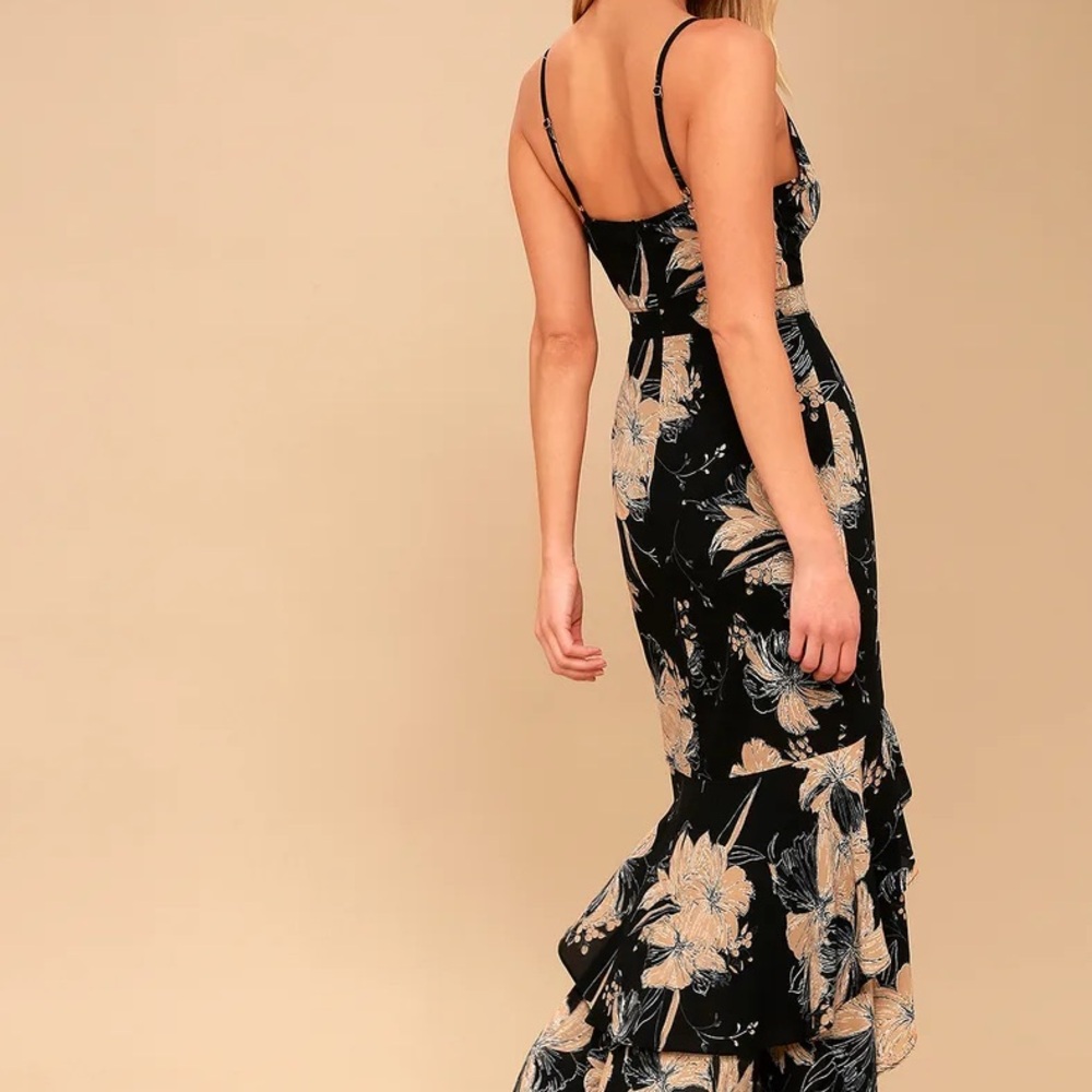 Darling Daylily Black Floral Print High-Low Maxi Dress - Picture 2 of 3